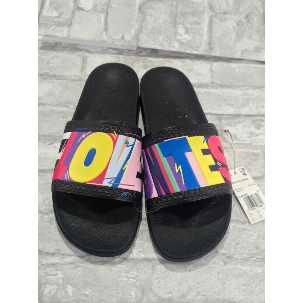 Adidas Originals Men's Adilette Slide Sandal Black White Black Pride Size 13 New
